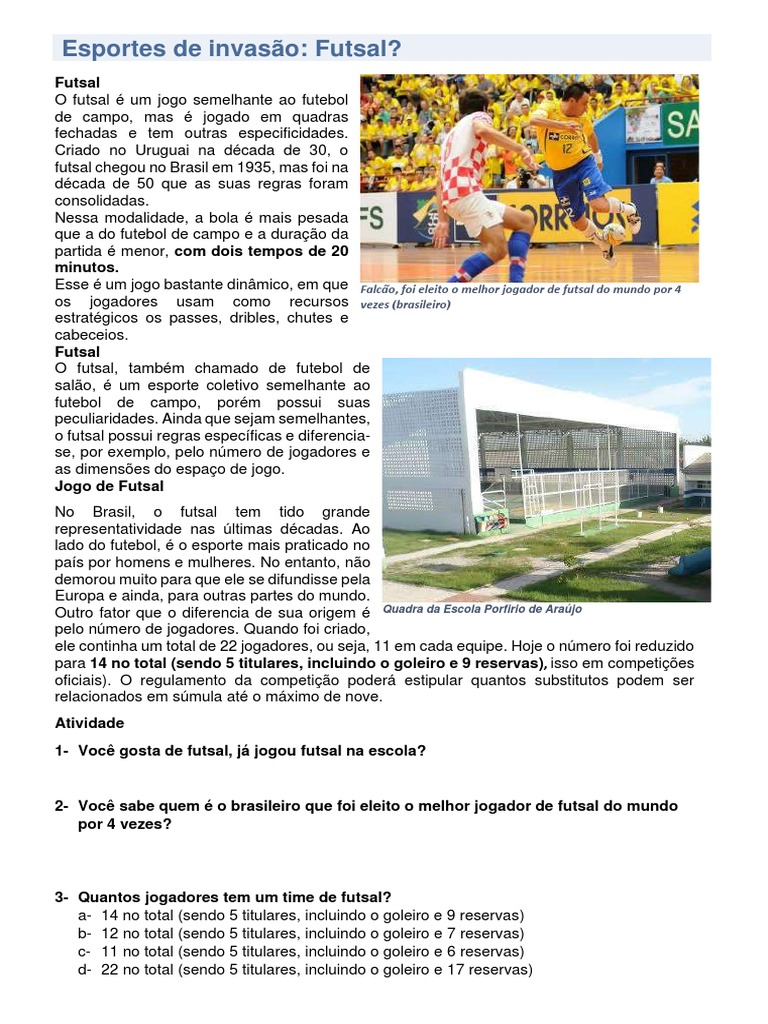Esportes de Invasão - Futsal | PDF