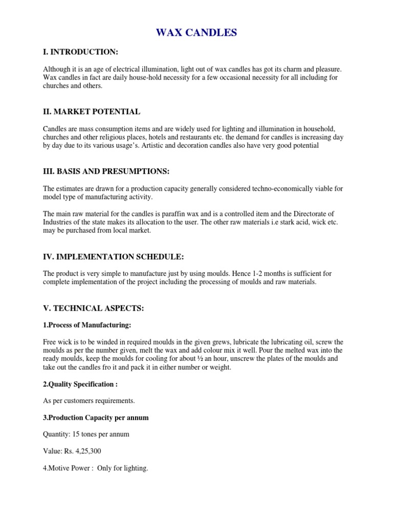 Wax Candles: 1.process of Manufacturing | PDF | Candle | Lighting