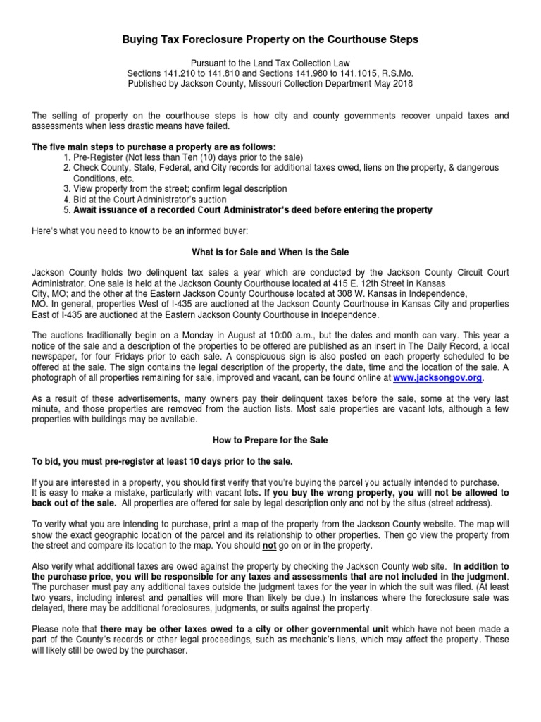Buying Tax Foreclosure Property On The Courthouse Steps PDF Foreclosure Auction