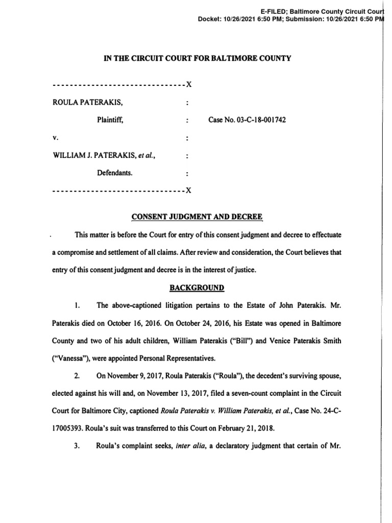 Paterakis Consent Decree | PDF | Lawsuit | Complaint