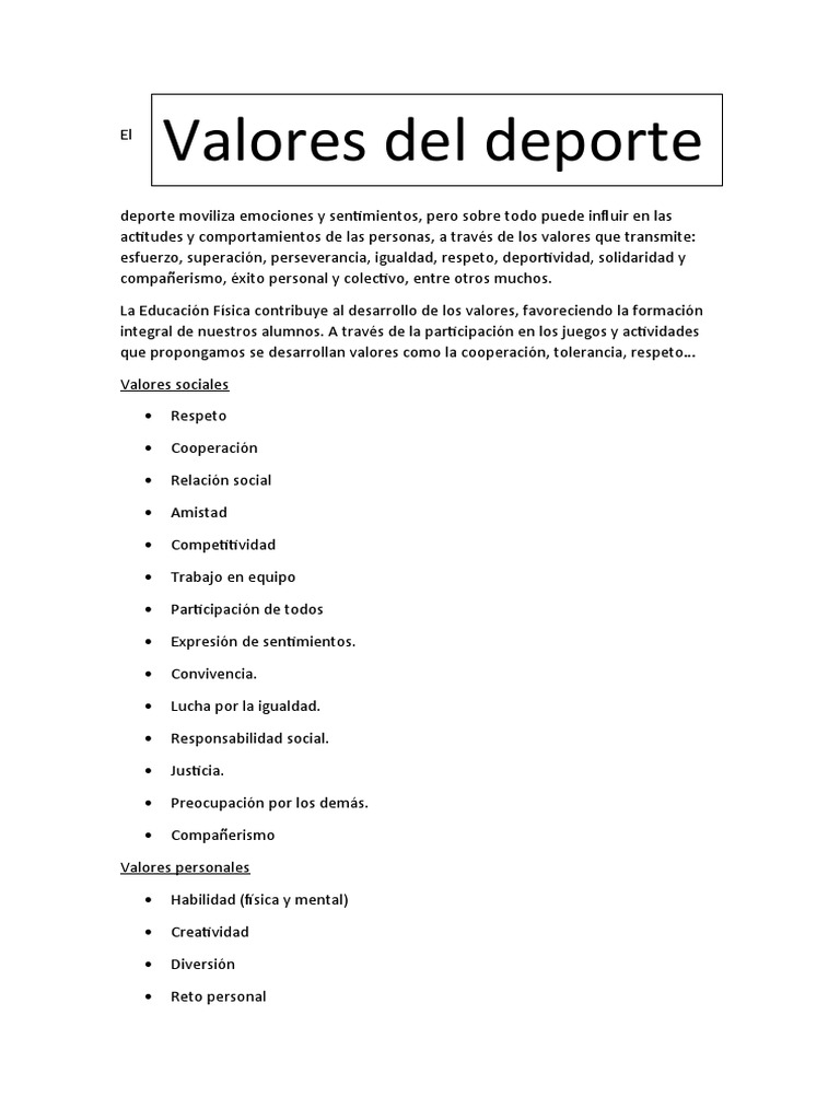 Valores y Beneficios del Deporte | PDF | Enfermedades cardiovasculares ...