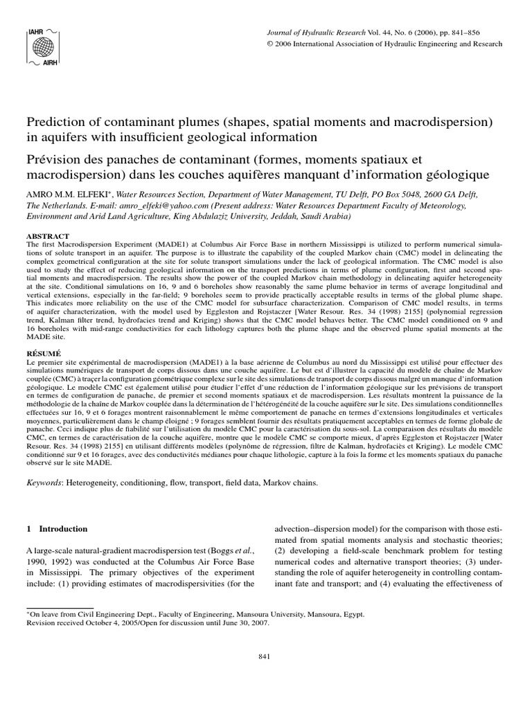 Journal of Hydraulic Research Vol. 44, No. 6 (2006), Pp. 841856 PDF