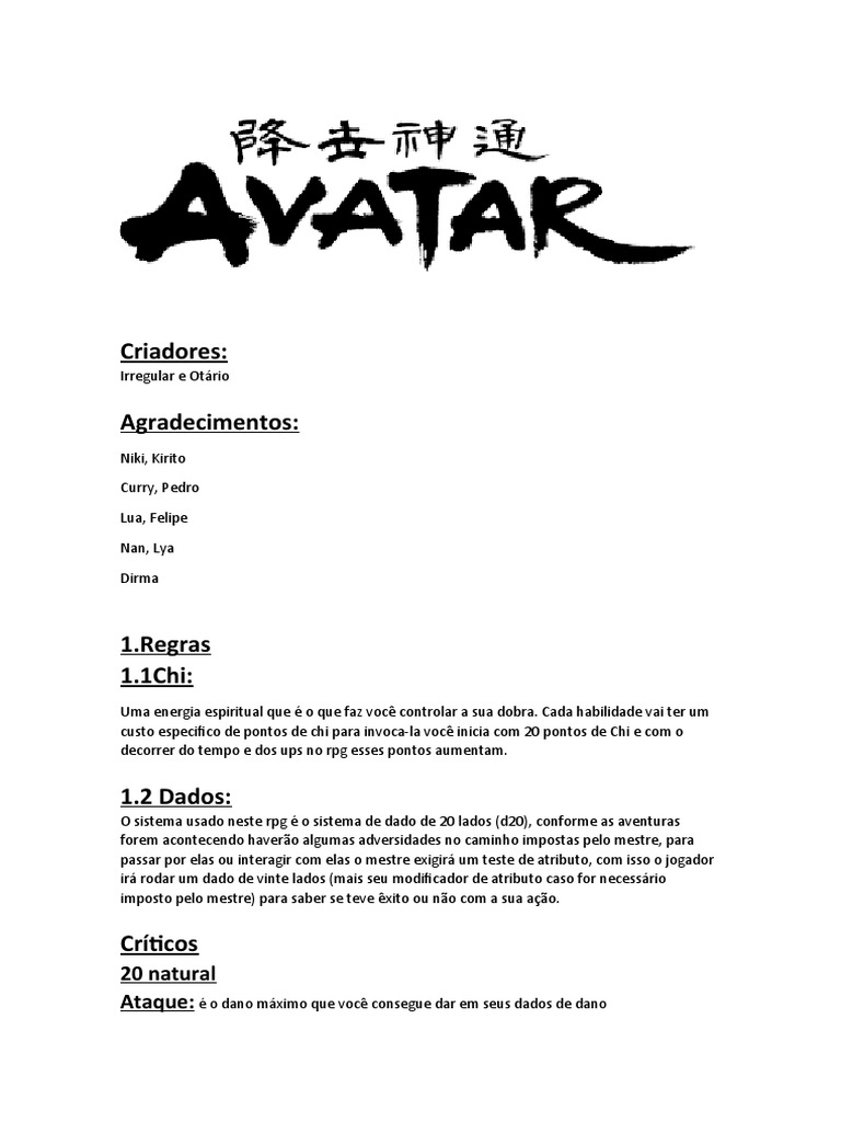 Livro Avatar | PDF | Jogos de RPG