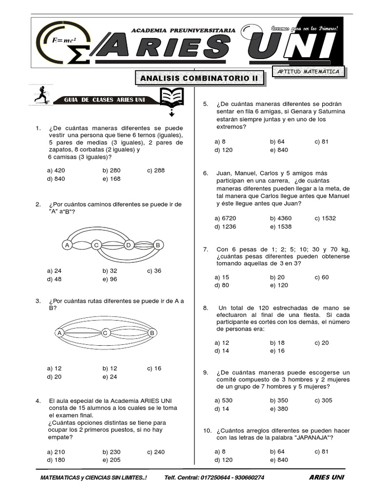 Ejercicios de Combinatoria y Matemáticas | PDF | Matemáticas