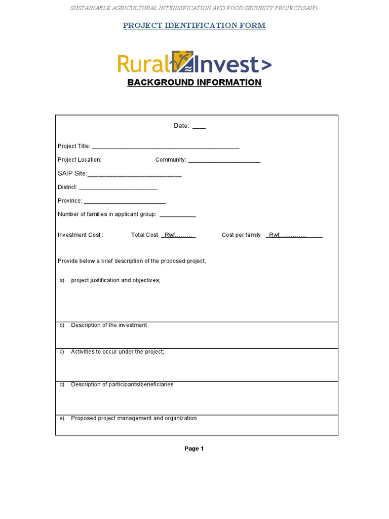 Background Information: Project Identification Form | PDF | Income ...