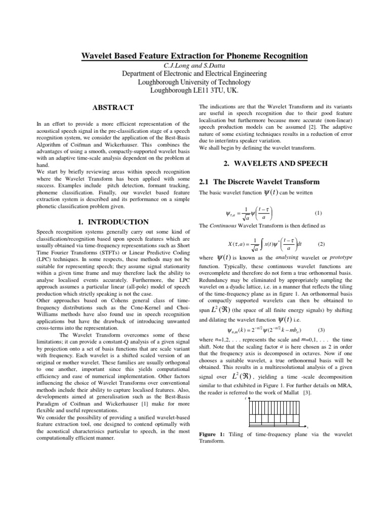 Wavelet Based Feature Extraction For Phoneme Recognition | PDF ...