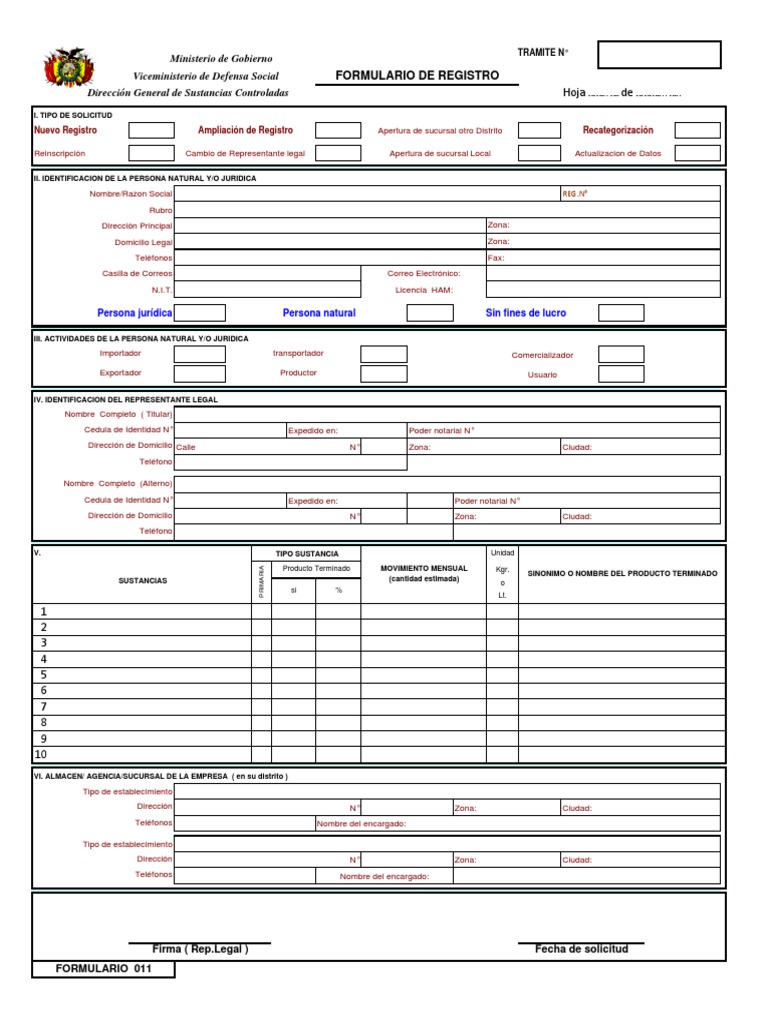 Formulario 011 para Registro de Sustancias | PDF