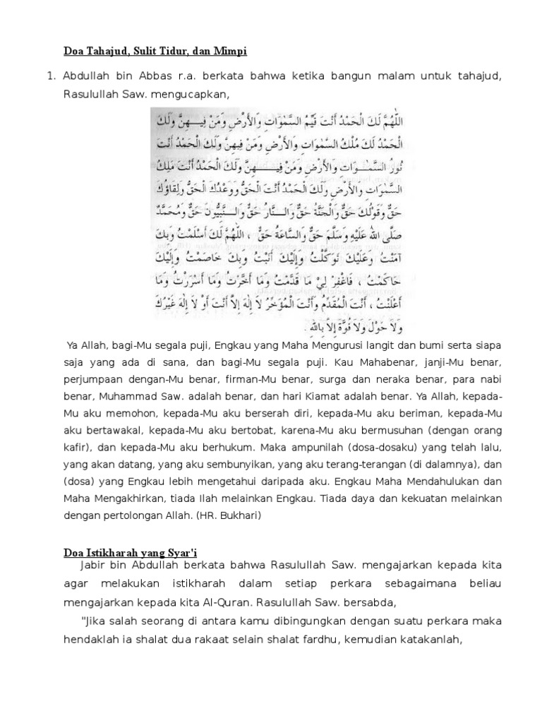 Doa Salat Tahajud Istikharah Dan Hajat