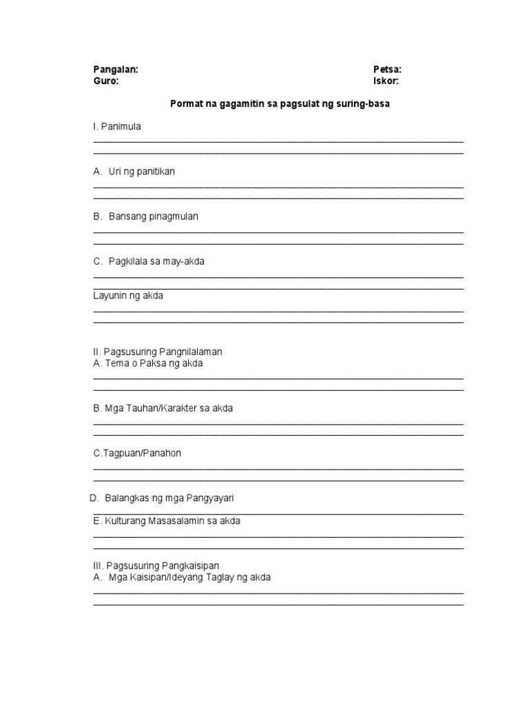 Pormat Na Gagamitin Sa Pagsulat NG Suring-Basa | PDF