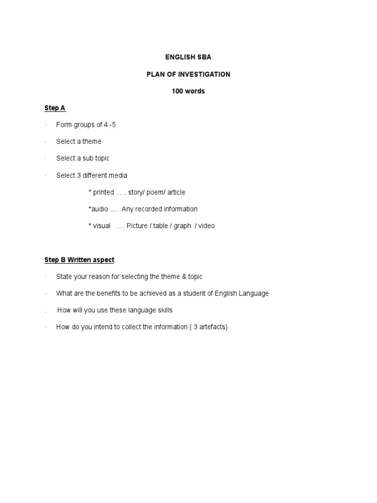 English SBA Plan of Investigation Guide | PDF