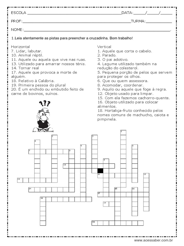 Cruzadinha de Ortografia Respostas 6º Ano Fundamental II | PDF