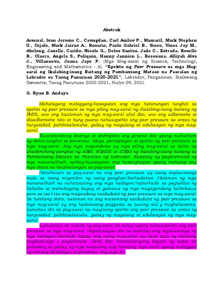 Halimbawa Ng Abstrak Gawain 1 Pagsusuri Sa Nilalaman Ng Abstrak