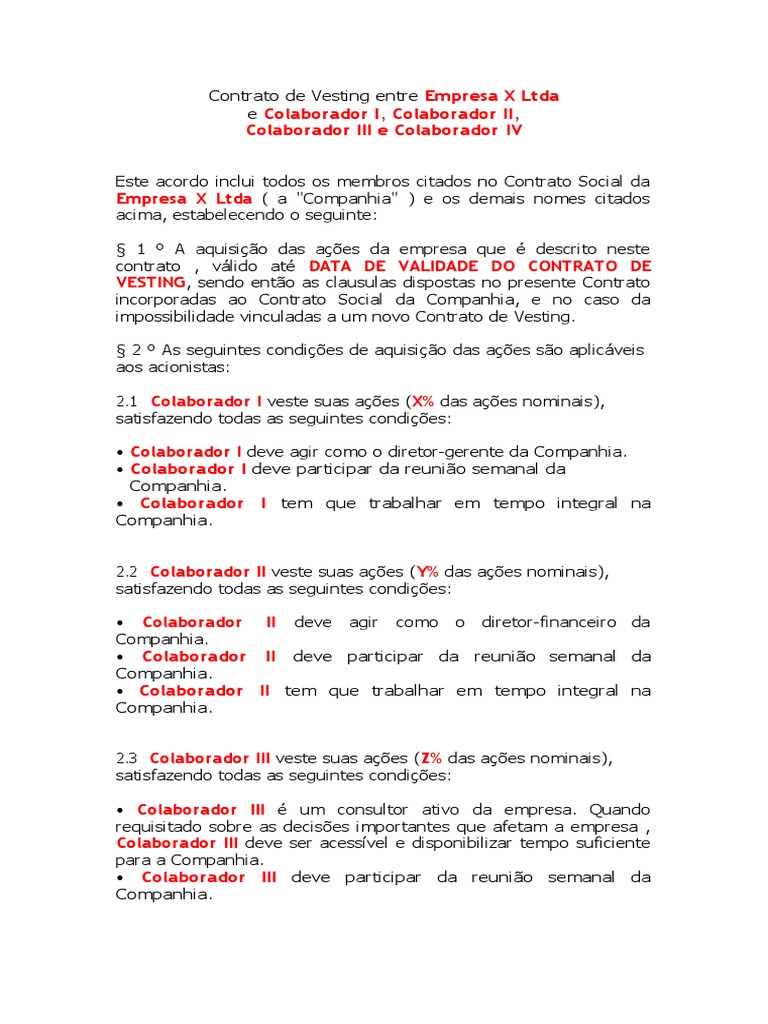 Contrato de Vesting para Colaboradores | PDF | Participação (finanças)