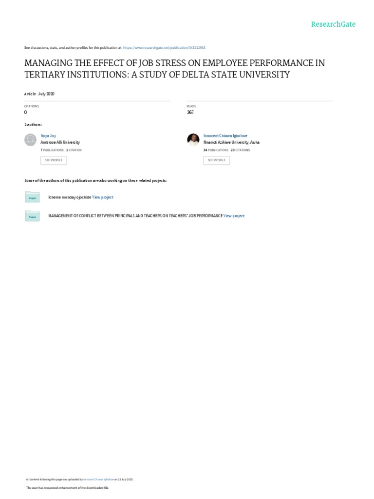 Managing The Effect of Job Stress On Employee Performance in Tertiary ...