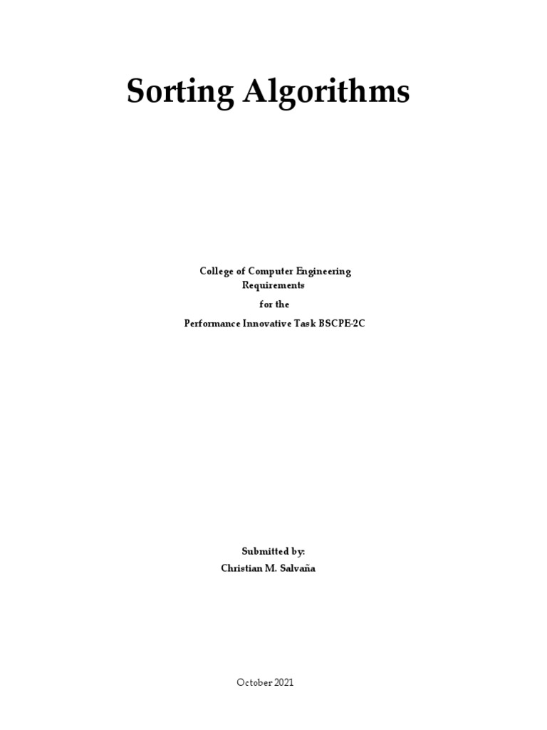 Sorting Algorithms PIT Salvana-CpE-2C | PDF | Algorithms | Computer ...