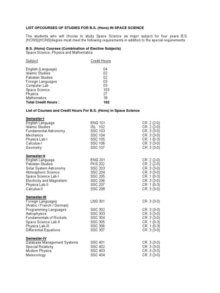 B.S. (Hons) in Space Science Curriculum | PDF | Rocket Engine | Rocket ...