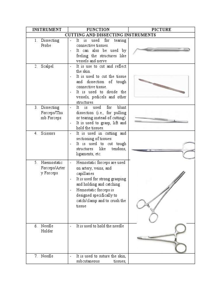 Instrument Function Picture Cutting and Dissecting Instruments PDF