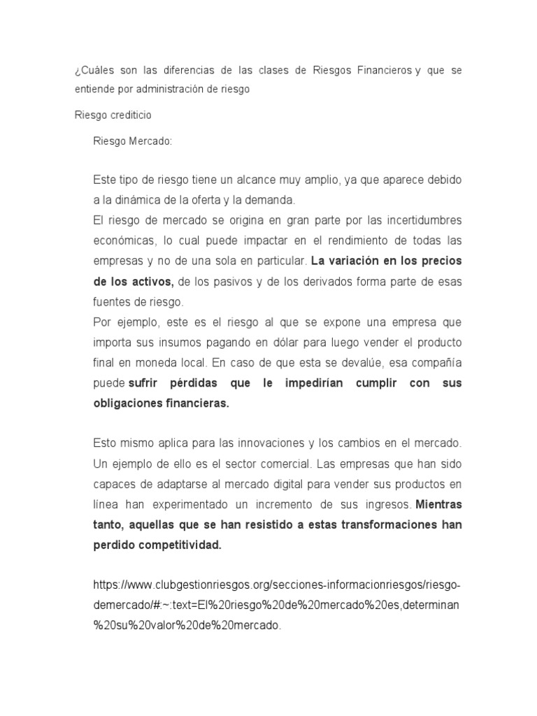 Diferencias en Riesgos Financieros y su Gestión | PDF | Mercado ...