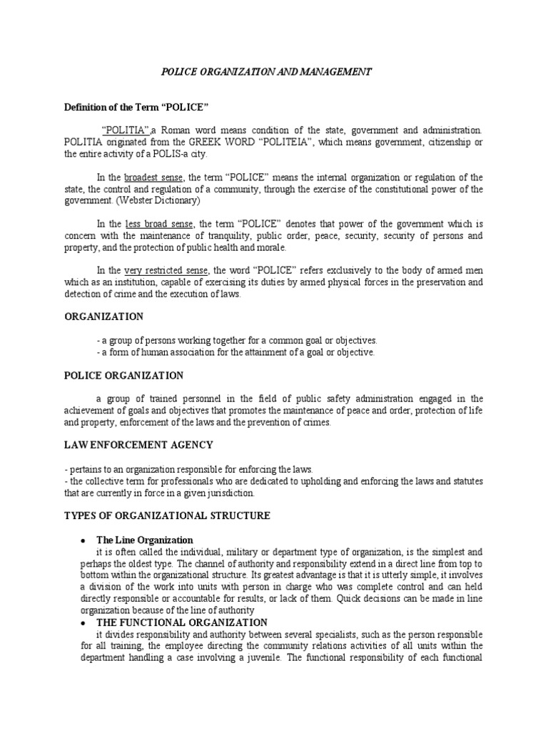 Police Organization and Organization Handout Prelim | PDF | Police ...