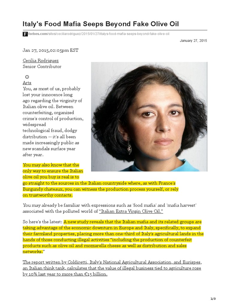 Italys Food Mafia Seeps Beyond Fake Olive Oil PDF Organized Crime