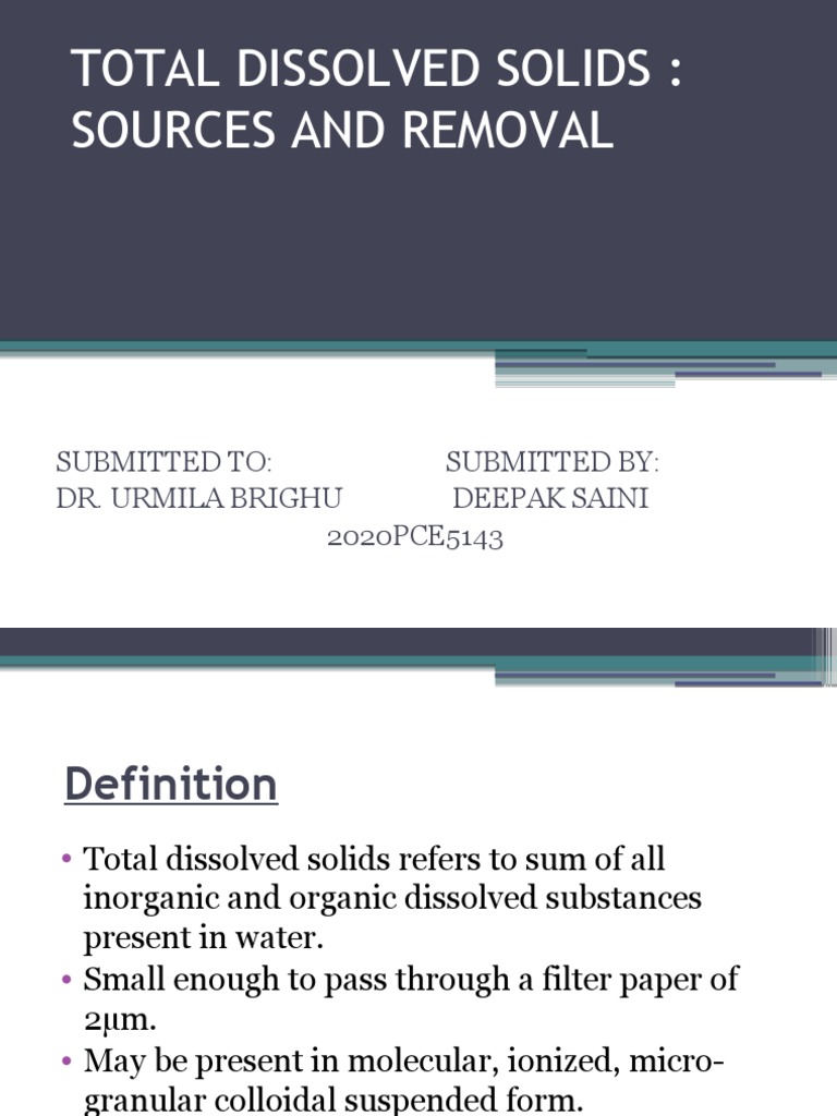 Total Dissolved Solids: Sources & Removal | PDF | Water | Environmental ...