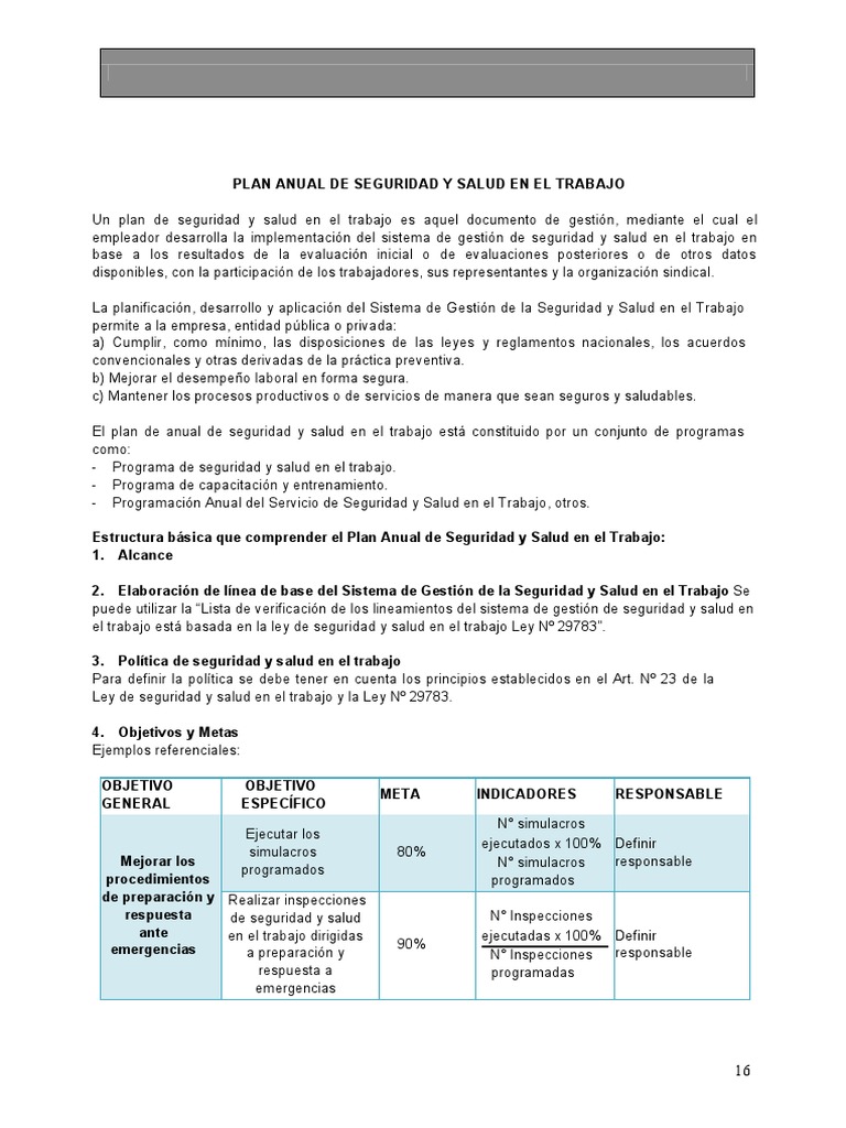 Plan Anual de Seguridad y Salud Laboral | PDF | Seguridad y salud ...