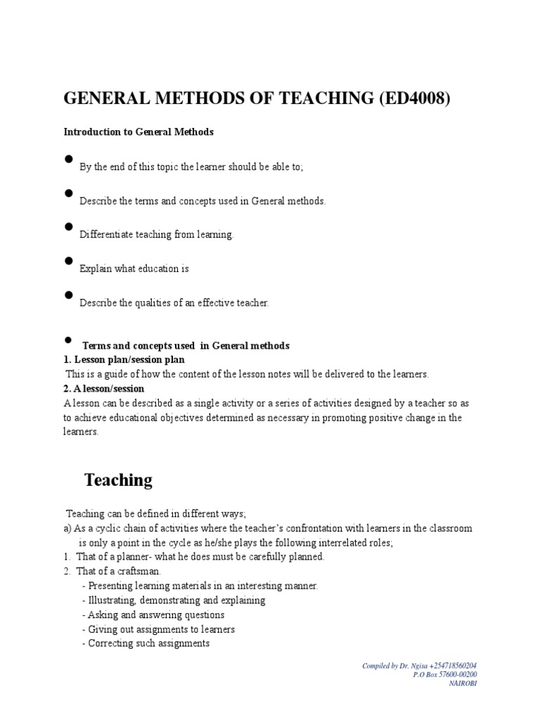 General Methods of Teaching PDF Learning Teaching Method