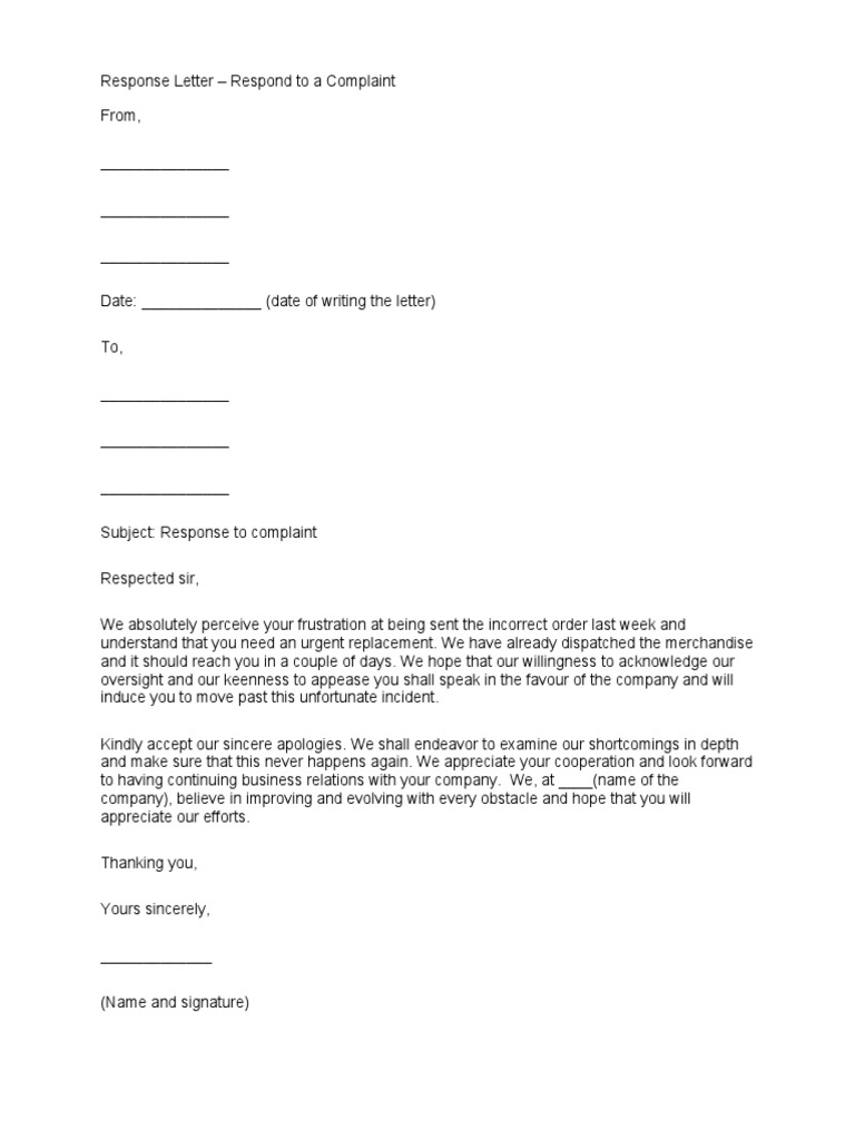 Sample Response to Customer Complaint | PDF
