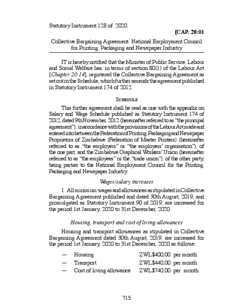 SI 2020128 Collective Bargaining Agreement National Employment