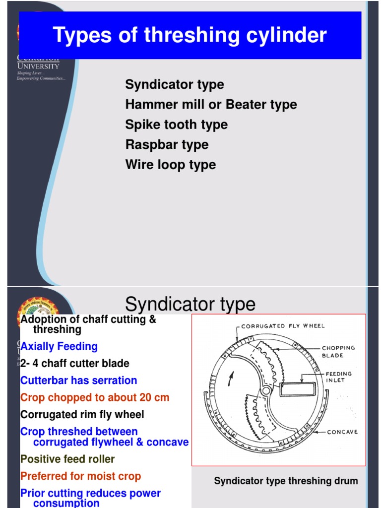 Types of Threshing Cylinders Explained | PDF | Agriculture | Mechanical ...