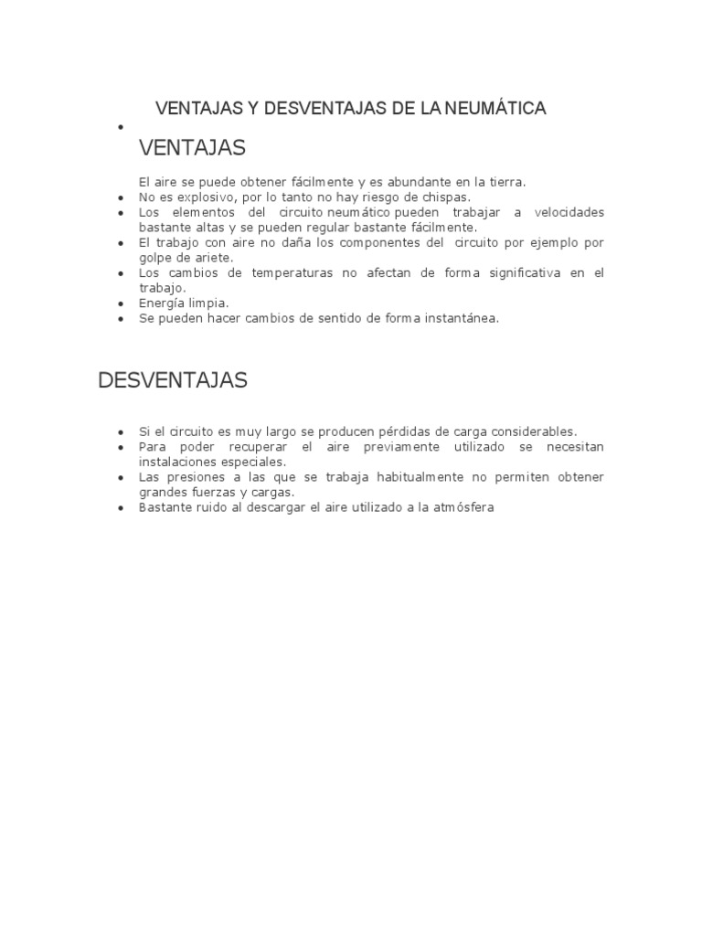 Ventajas y Desventajas de La Neumática PDF