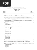 Our Lady of Fatima SR Sec School Practice Questions (Quadratic Equations) Mathematics Class: X