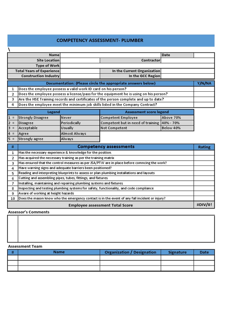 Plumber Competency Assessment Guide | PDF | Plumbing