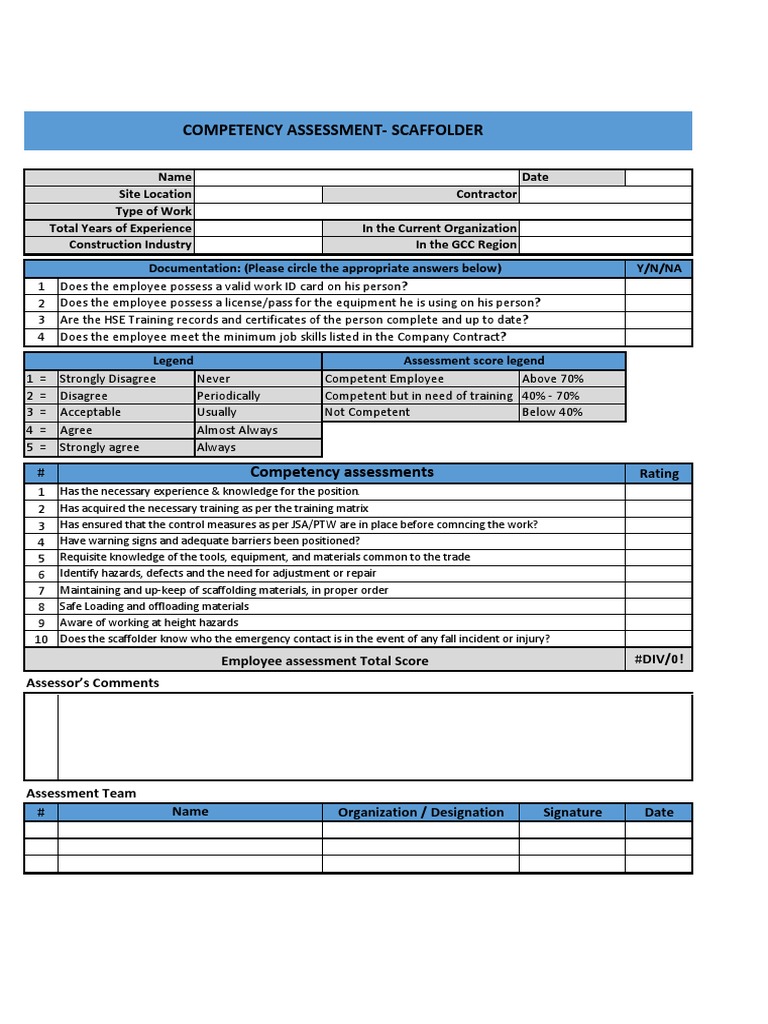 Scaffolder Competency Assessment Form | PDF