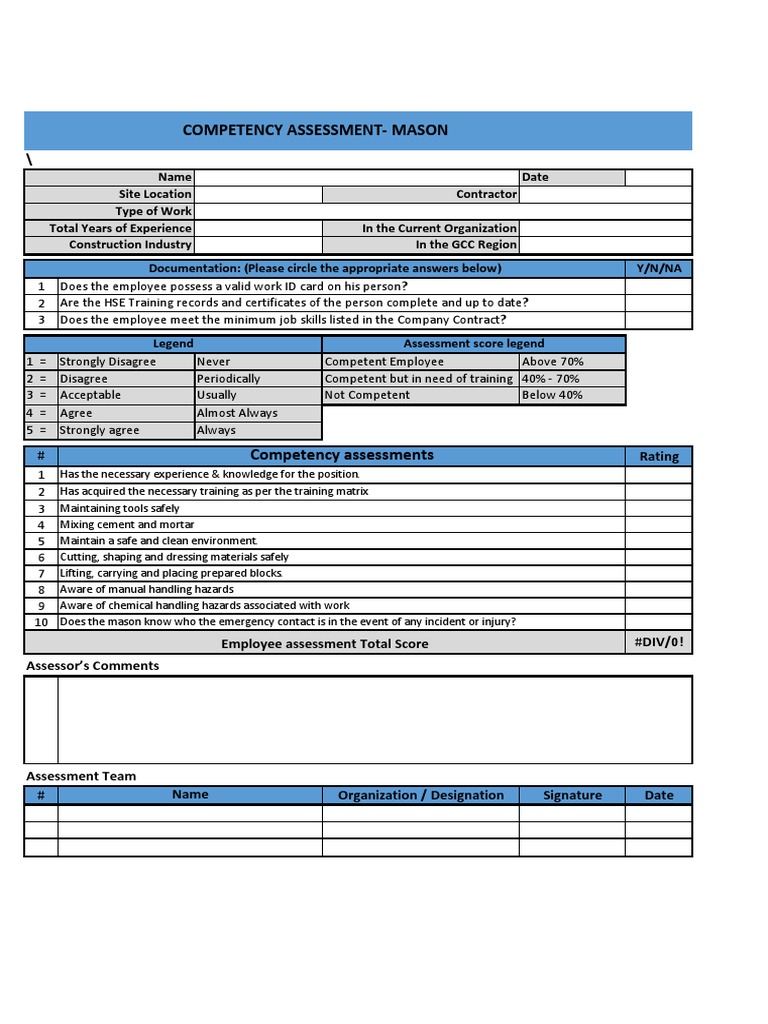 Mason Competency Assessment Form | PDF | Career & Growth