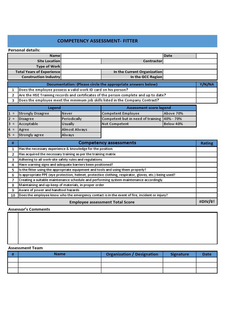 Fitter Competency Assessment Checklist | PDF | Personal Protective ...