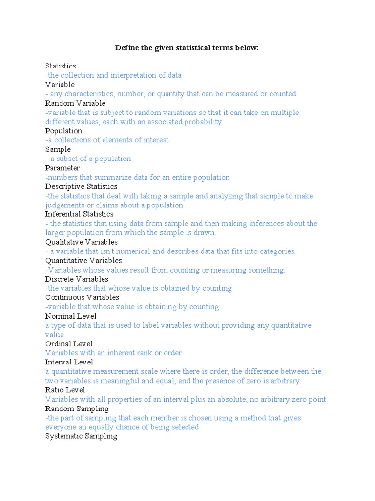 Key Statistical Terms Defined | PDF