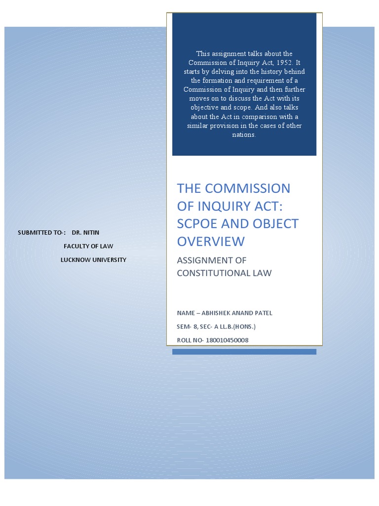 The Commission of Inquiry Act | PDF | Tribunal | Social Science