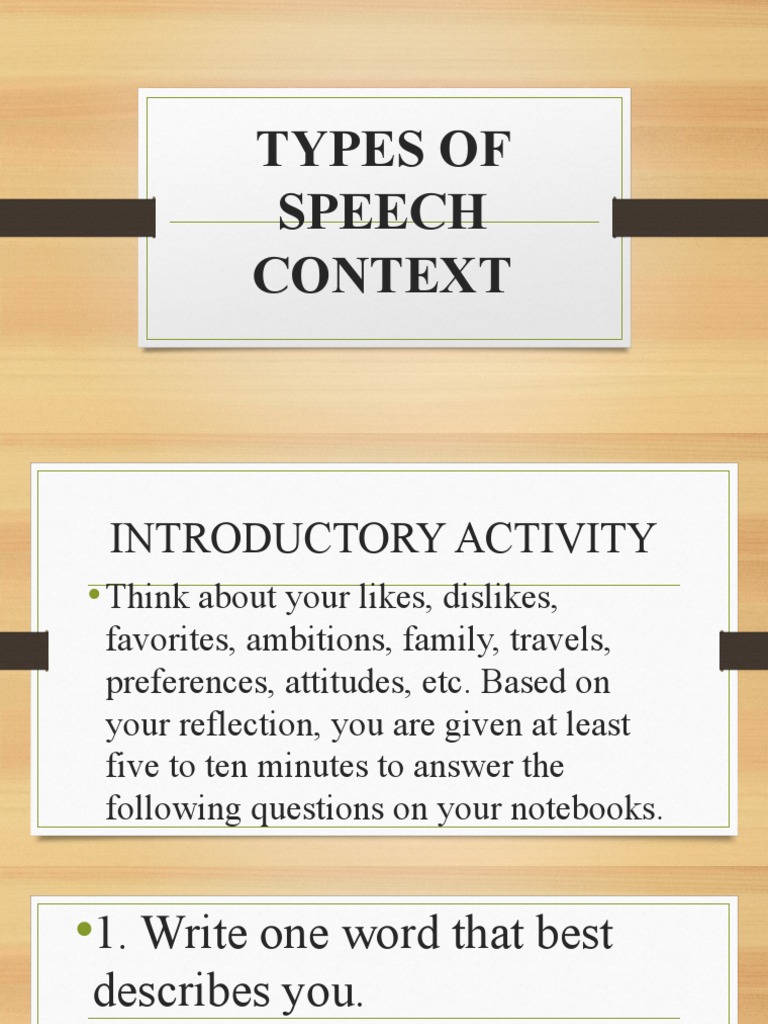 Understanding Types of Speech Context | PDF | Communication ...