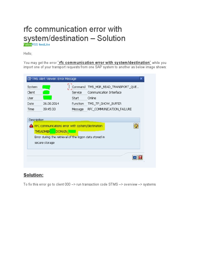 RFC Communication Error With System PDF