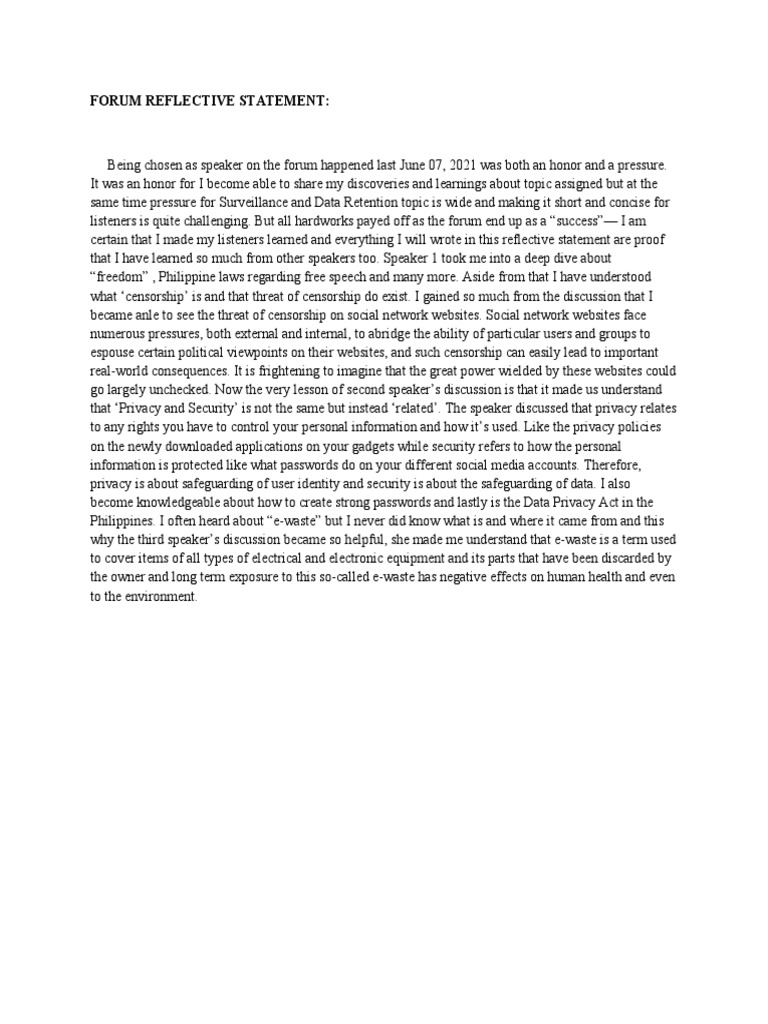 Forum Reflective Statement | PDF | Computers