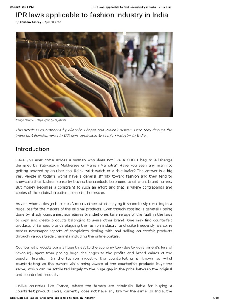 IPR Challenges in India's Fashion Industry | PDF | Trademark ...