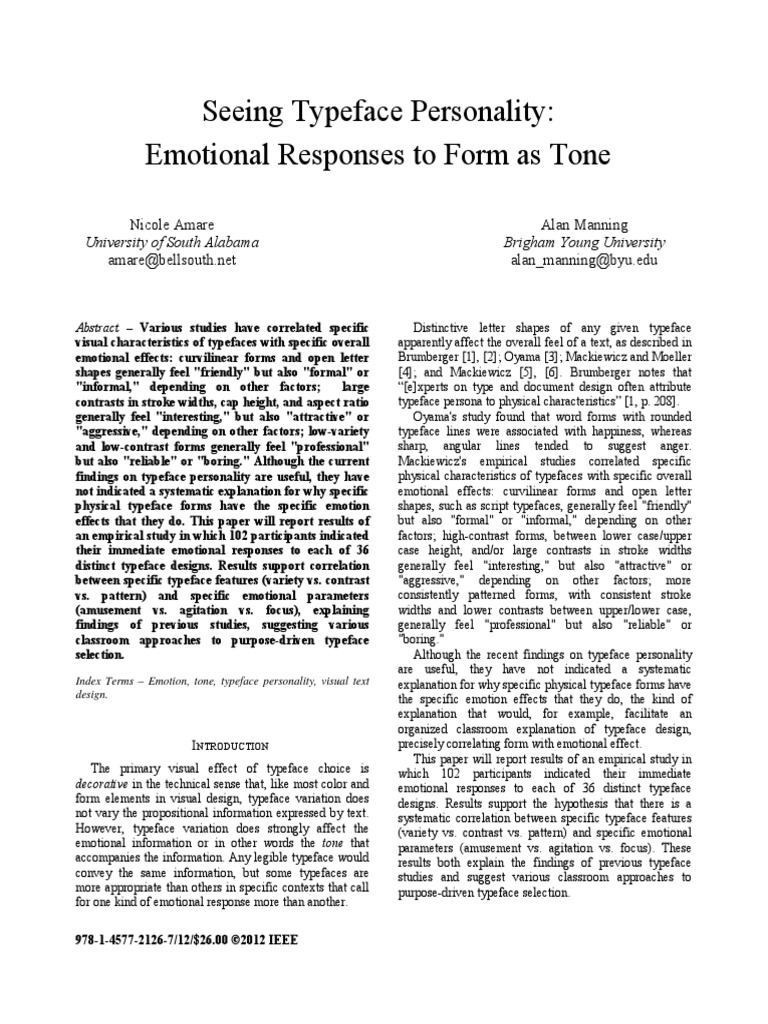 Seeing Typeface Personality: Emotional Responses To Form As Tone | PDF ...