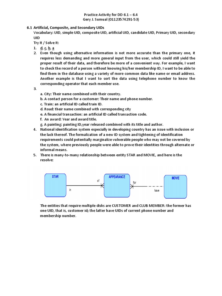 Oracle Academy - Database Design 6 Practice Activities - Answers | PDF ...