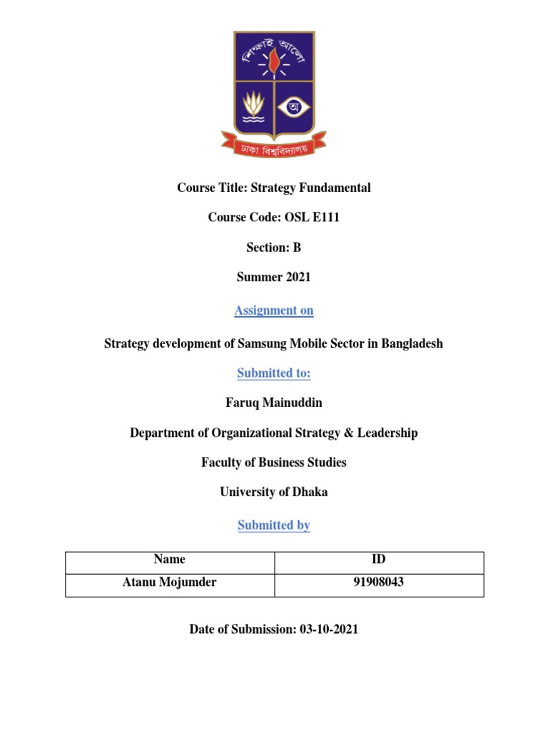 Strategy Development of Samsung Mobile Sector in Bangladesh - 91908043