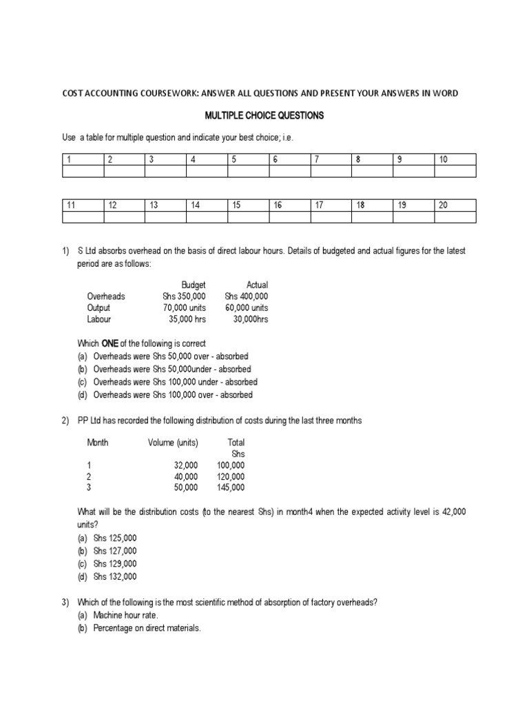 Cost Accounting Multiple Choice Questions | PDF | Economies | Business