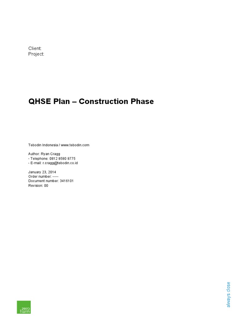 Qhse Plan Construction Phase Client Project Pdf Occupational