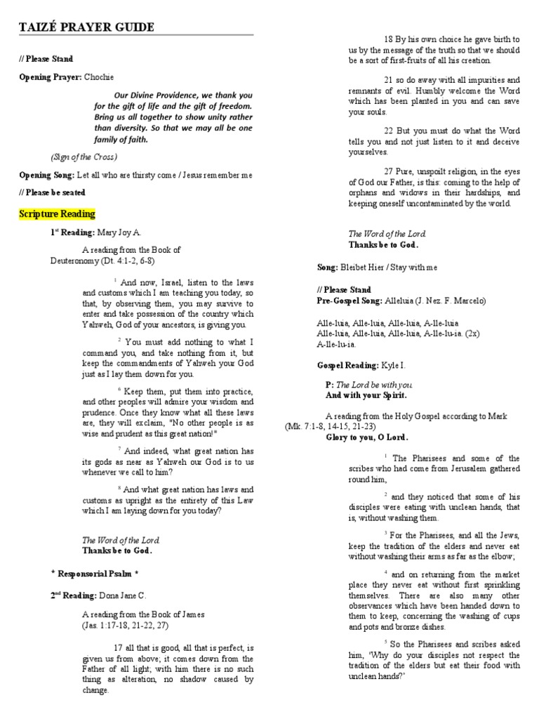 Taiz Prayer Guide PDF Mary Mother Of Jesus Prayer