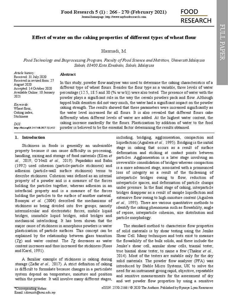 Effect of Water On The Caking Properties of Different Types of Wheat
