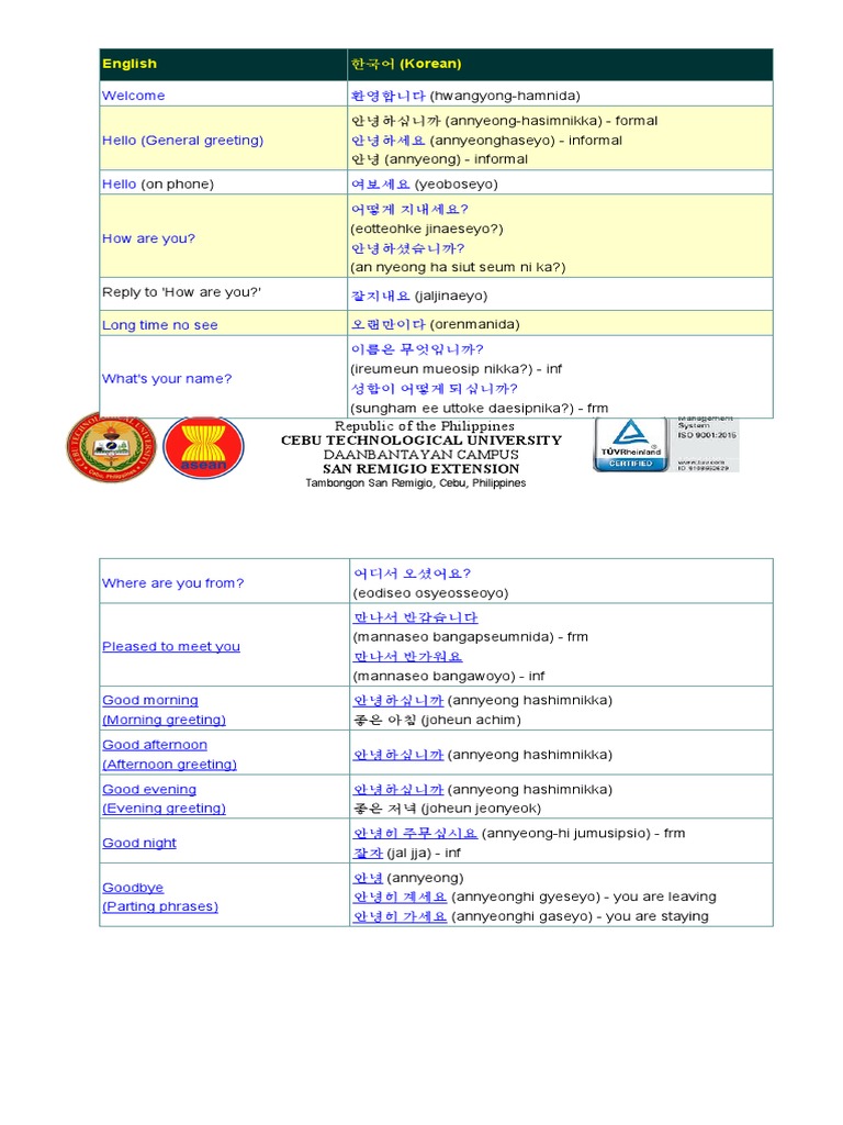 BIT 3 Module Korean Phrases | PDF